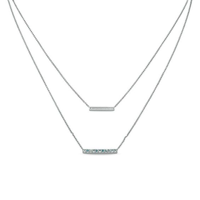 Aquamarine and Diamond Accent Double Strand Bar Necklace in Sterling Silver