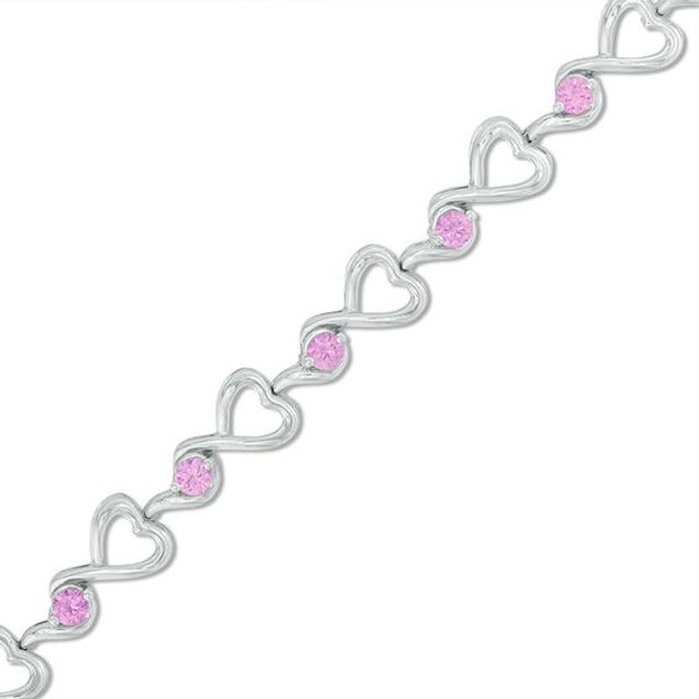 3.0mm Lab-Created Pink Sapphire Cascading Hearts Bracelet in Sterling Silver - 7.5"