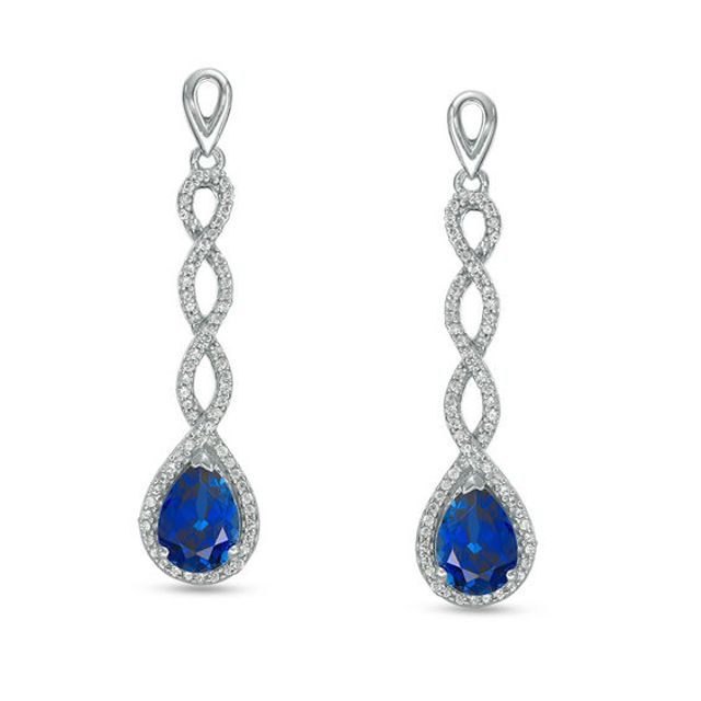 Pear-Shaped Lab-Created Blue Sapphire and 1/3 CT. T.w. Diamond Cascading Drop Earrings in Sterling Silver