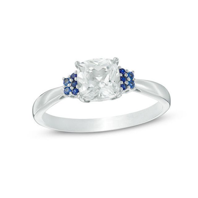 6.0mm Cushion-Cut Lab-Created White and Blue Sapphire Ring in Sterling Silver