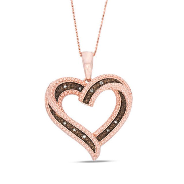 Champagne Diamond Accent Swirl Heart Pendant in Sterling Silver with 14K Rose Gold Plate