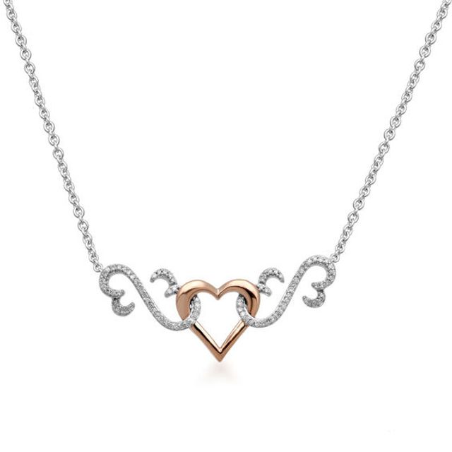 Open Hearts by Jane Seymourâ¢ 1/6 CT. T.w. Diamond Interlocking Heart Necklace in Sterling Silver and 10K Rose Gold - 17"