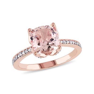 8.0mm Cushion-Cut Morganite and Diamond Accent Engagement Ring 10K Rose Gold