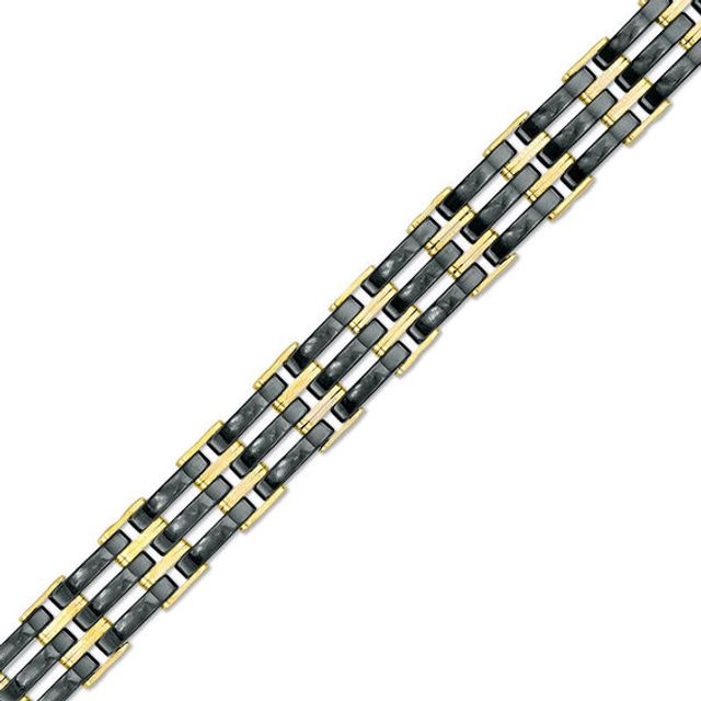 Men's Black Ceramic Triple Row Link Bracelet in 10K Gold - 8.25"