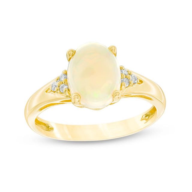 Oval Opal and Diamond Accent Tri-Sides Ring 14K Gold