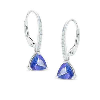 6.5mm Trillion-Cut Tanzanite and Diamond Accent Drop Earrings in 14K White Gold