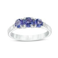 5.0mm Tanzanite and Diamond Accent Three Stone Ring in Sterling Silver