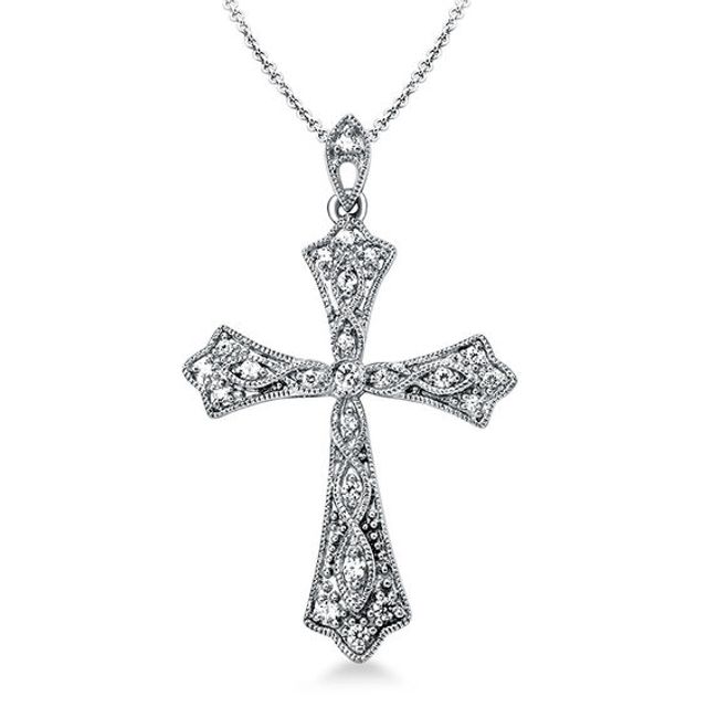 1/5 CT. T.w. Diamond Vintage-Style Cross Pendant in Sterling Silver