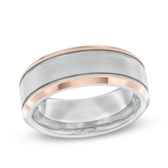 Men's 8.0mm Bevelled Edge Wedding Band in Two-Tone Tantalum