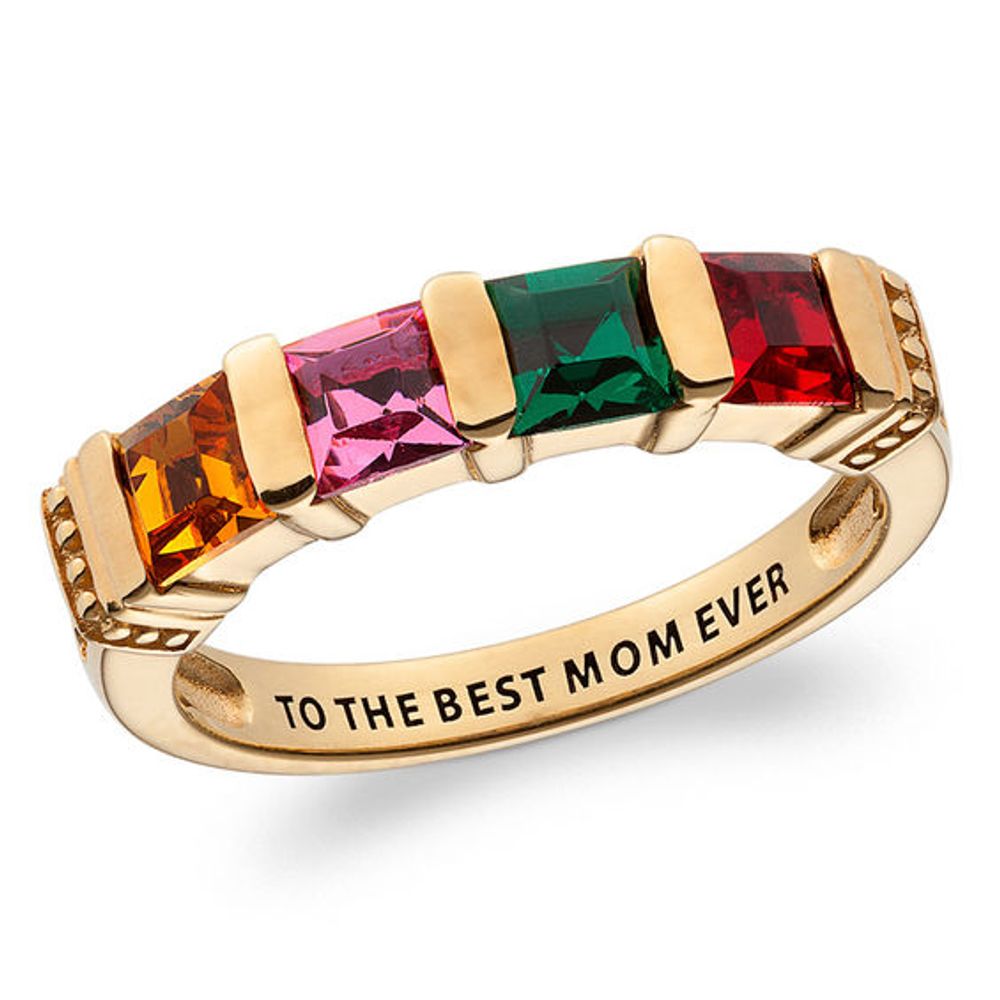 Mother's Channel-Set Princess-Cut Simulated Birthstone Collar Ring in Sterling Silver with 18K Gold Plate ( Stones and 1 Line