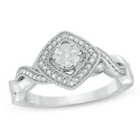 Composite Diamond Accent Tilted Cushion Frame Split Shank Ring in Sterling Silver