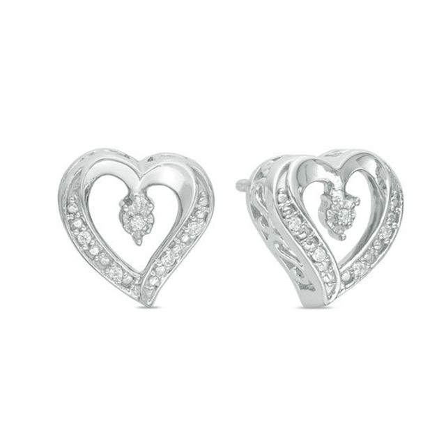 Diamond Accent Heart Stud Earrings in Sterling Silver