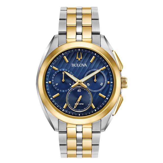 Men's Bulova Curv Chronograph Two-Tone Watch with Blue Dial (Model: 98A159)