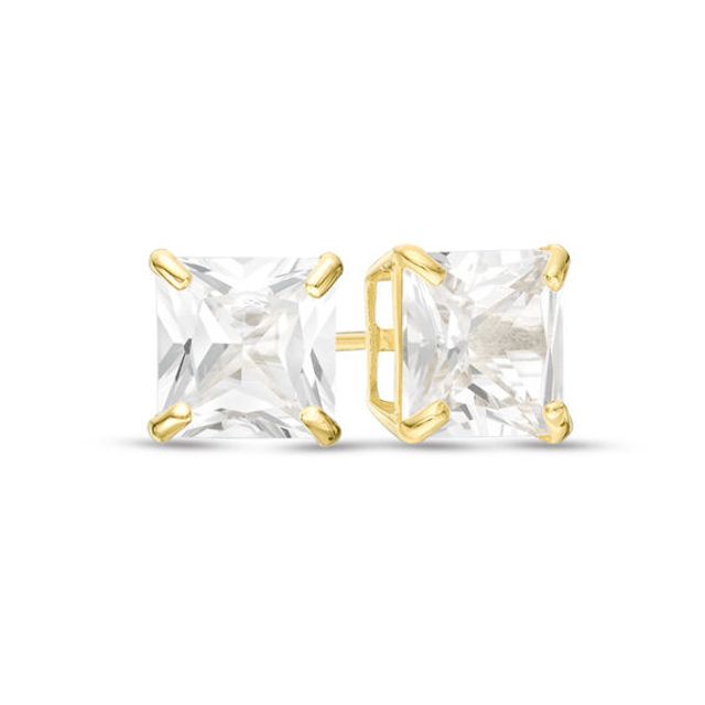 6.0mm Princess-Cut Lab-Created White Sapphire Solitaire Stud Earrings in 10K Gold