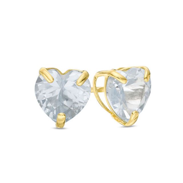 6.0mm Heart-Shaped Simulated Aquamarine Solitaire Stud Earrings in 10K Gold