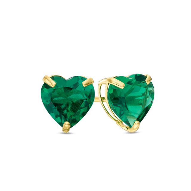 6.0mm Heart-Shaped Lab-Created Emerald Solitaire Stud Earrings in 10K Gold