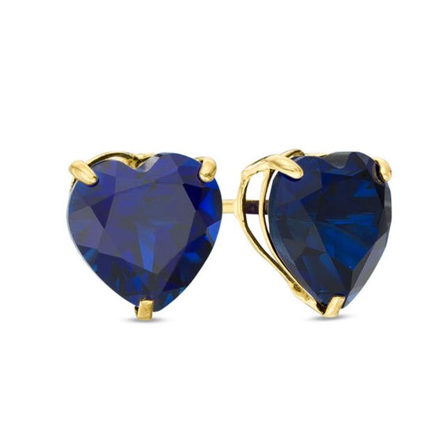 6.0mm Heart-Shaped Lab-Created Blue Sapphire Solitaire Stud Earrings in 10K Gold