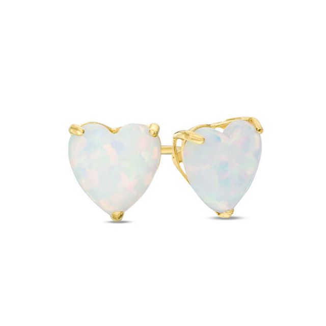 6.0mm Heart-Shaped Lab-Created Opal Solitaire Stud Earrings in 10K Gold