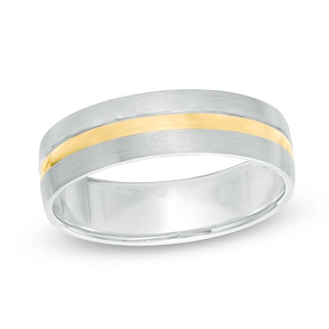 Men's 6.0mm Groove Center Stripe Comfort Fit Wedding Band in 10K Two-Tone Gold