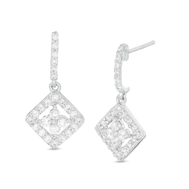 1/2 CT. T.w. Quad Diamond Tilted Square Drop Earrings in 10K White Gold