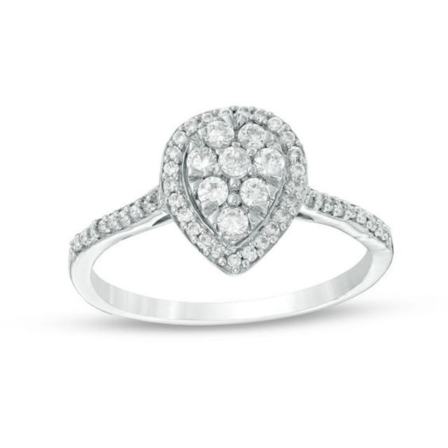 1/3 CT. T.w. Multi-Diamond Pear-Shaped Frame Engagement Ring in 10K White Gold