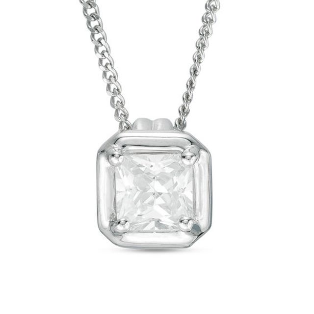 1/2 CT. Princess-Cut Diamond Solitaire Pendant in 10K White Gold - 17"