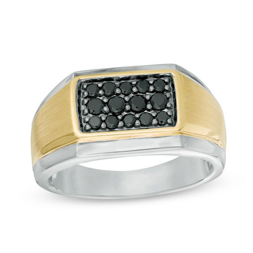 Men's 1/2 CT. T.w. Composite Black Diamond Square Satin Ring in 10K Two-Tone Gold