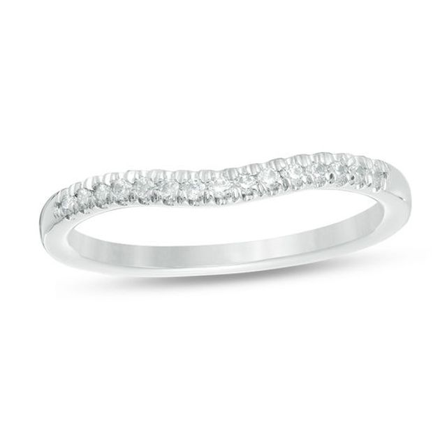 Love's Destiny by Zales 1/8 CT. T.w. Certified Diamond Contour Wedding Band in 14K White Gold (I/I1)