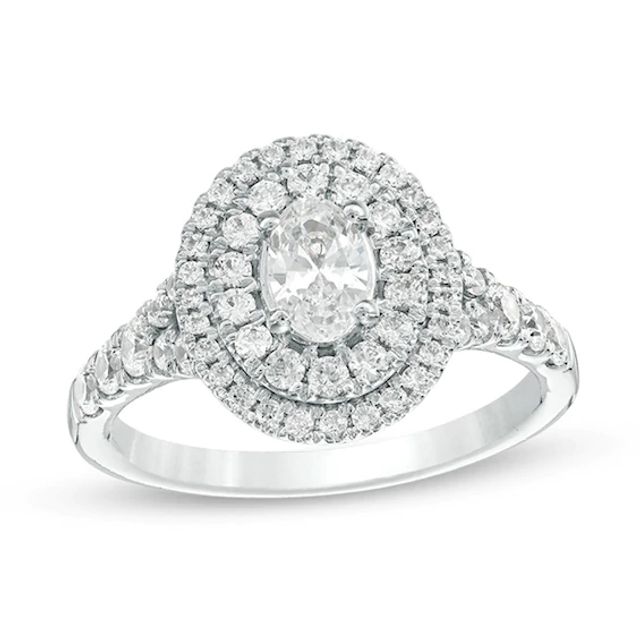 Celebration Ideal 1-1/4 CT. T.w. Oval Diamond Double Frame Engagement Ring in 14K White Gold (I/I1)