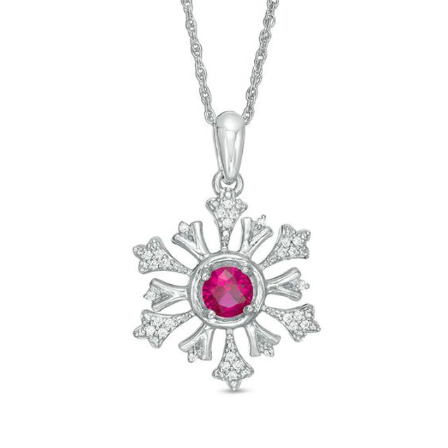 4.5mm Lab-Created Ruby and 1/10 CT. T.w. Diamond Snowflake Pendant in Sterling Silver