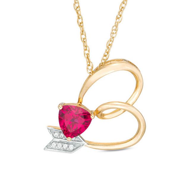 Trillion-Cut Lab-Created Ruby and White Sapphire Abstract Heart Arrow Pendant in Sterling Silver with 14K Gold Plate