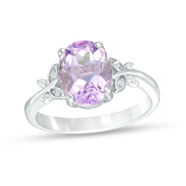 Oval Rose de France Amethyst and Lab-Created White Sapphire Butterfly Bypass Ring in Sterling Silver
