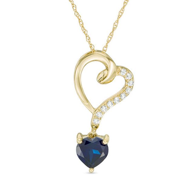 6.0mm Lab-Created Ceylon and White Sapphire Looping Tilted Heart Pendant in 10K Gold
