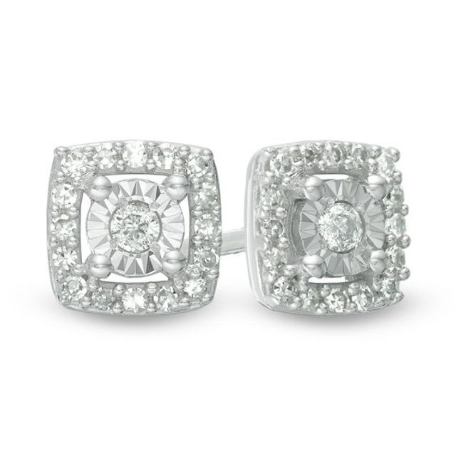 1/10 CT. T.w. Diamond Cushion Frame Stud Earrings in Sterling Silver