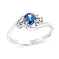 Oval Blue Sapphire and Diamond Accent Tri-Sides Bypass Ring in 14K White Gold