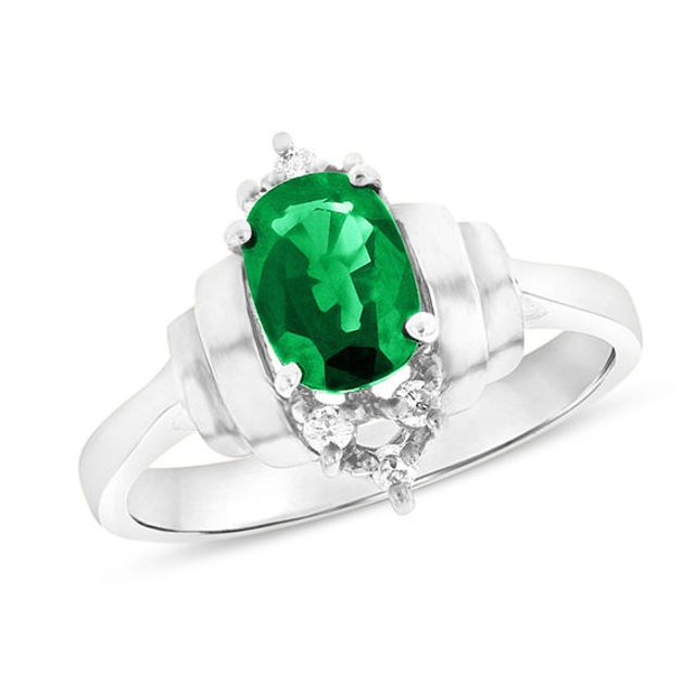 Oval Emerald and 1/10 CT. T.w. Diamond Double Collar Ring in 14K White Gold