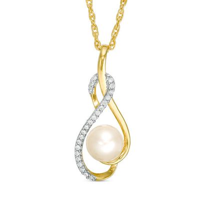 7.0mm Cultured Freshwater Pearl and Lab-Created White Sapphire Loop Pendant in 10K Gold