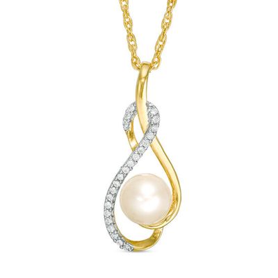 7.0mm Freshwater Cultured Pearl and Lab-Created White Sapphire Loop Pendant in 10K Gold