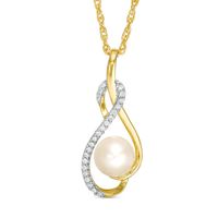 7.0mm Freshwater Cultured Pearl and Lab-Created White Sapphire Loop Pendant in 10K Gold