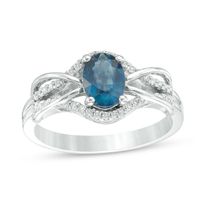 Oval Blue Sapphire and 1/6 CT. T.w. Diamond Loop Overlay Ring 10K White Gold