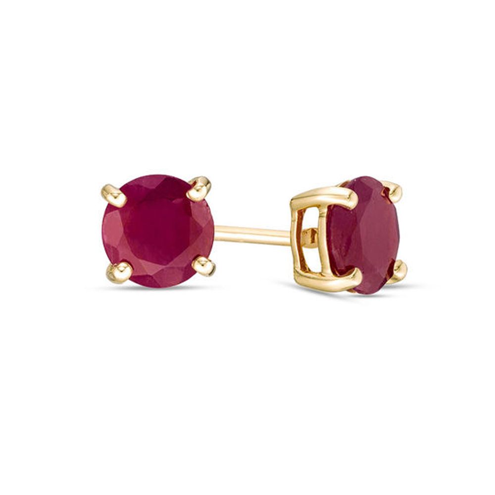 6.0mm Ruby Solitaire Stud Earrings in 10K Gold