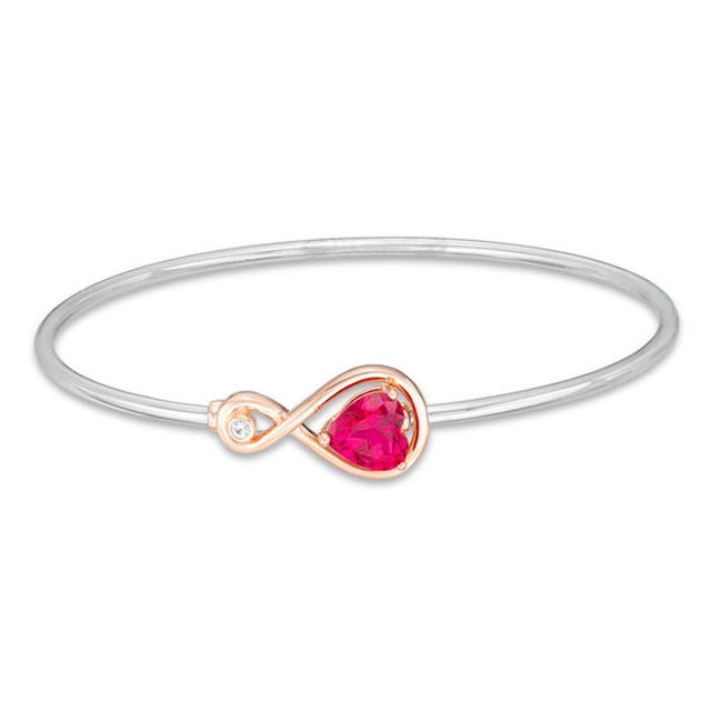 7.0mm Heart-Shaped Lab-Created Ruby and White Sapphire Infinity Bangle in Sterling Silver with 14K Rose Gold Plate
