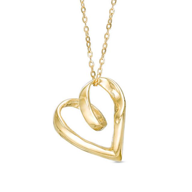 Tilted Ribbon Heart Pendant in 10K Gold