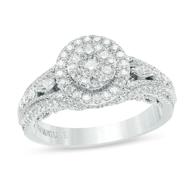 Vera Wang Love Collection 1 CT. T.w. Composite Diamond Vintage Style Split Shank Engagement Ring in 14K White Gold