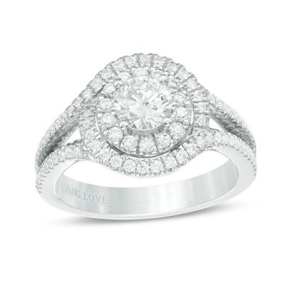 Vera Wang Love Collection 1 CT. T.w. Diamond Swirl Frame Split Shank Engagement Ring in 14K White Gold