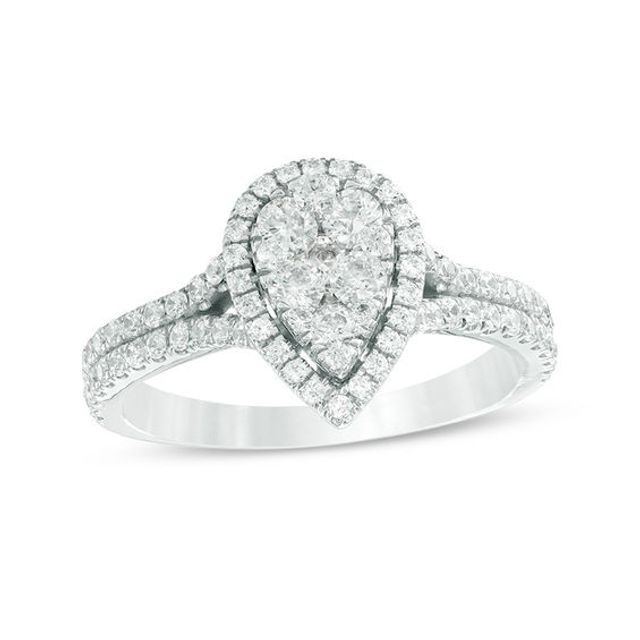 1 CT. T.w. Composite Diamond Pear-Shaped Frame Engagement Ring in 14K White Gold