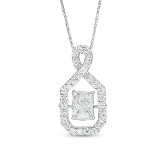 3/4 CT. T.w. Composite Diamond Emerald-Shaped Frame Pendant in 14K White Gold