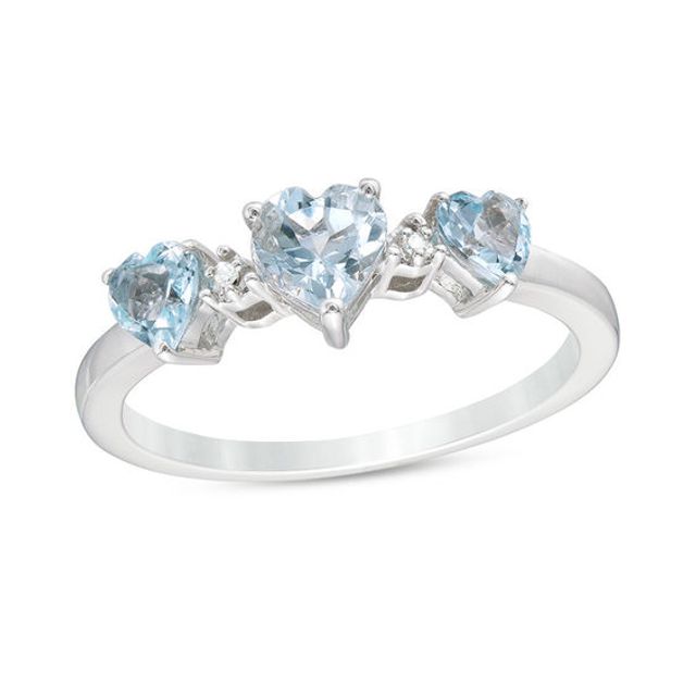 Heart-Shaped Aquamarine and Diamond Accent Three Stone Ring in Sterling Silver