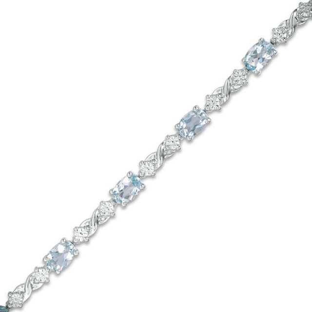 Oval Aquamarine and Diamond Accent Infinity Link Bracelet in Sterling Silver - 7.25"