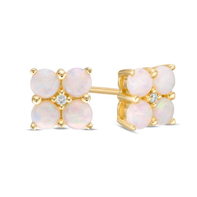 Quad Opal and Diamond Accent Stud Earrings in 10K Gold